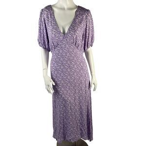 Kivari Tie Back Puff Sleeves Midi Dress XXL /16 Cottage Femenine Ditzy Floral